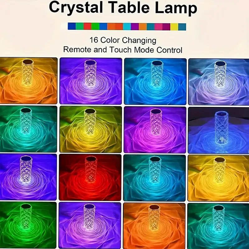 USB Rechargeable Rose Crystal Table Lamp β 3/16 Colors, Touch & Remote Control, Home & Bedroom Night Light Gift