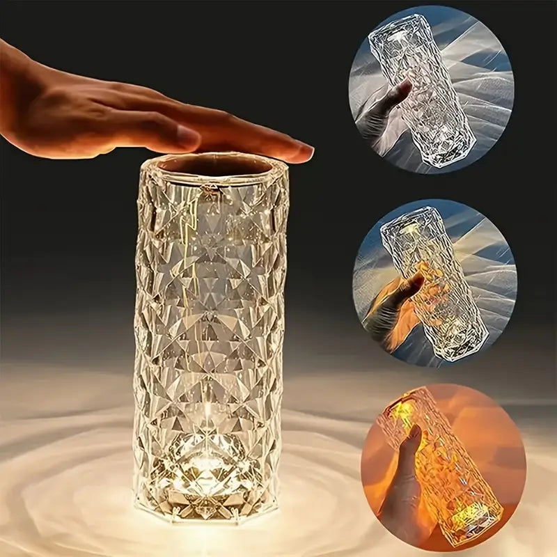USB Rechargeable Rose Crystal Table Lamp β 3/16 Colors, Touch & Remote Control, Home & Bedroom Night Light Gift
