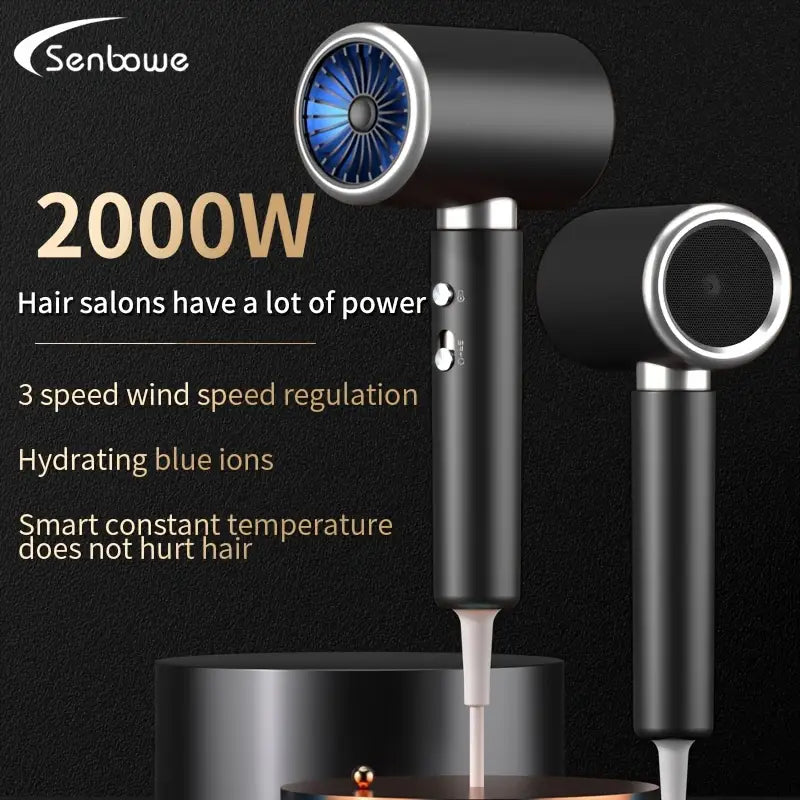 SENBOWE 2000W High-Power Hair Dryer – 3 Speeds, Hot/Cold Air, Low Noise, EU Plug