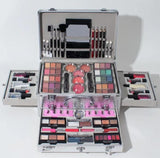 All-in-One Professional Makeup Kit in Silver Aluminum Case – Eyeshadow, Lipstick, Blush & Brushes Set – Complete Cosmetic Gift Box for Women