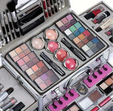 All-in-One Professional Makeup Kit in Silver Aluminum Case – Eyeshadow, Lipstick, Blush & Brushes Set – Complete Cosmetic Gift Box for Women