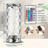 USB Rechargeable Rose Crystal Table Lamp β 3/16 Colors, Touch & Remote Control, Home & Bedroom Night Light Gift