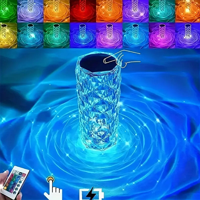 USB Rechargeable Rose Crystal Table Lamp β 3/16 Colors, Touch & Remote Control, Home & Bedroom Night Light Gift