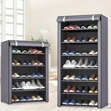 Foldable 6-Tier Heavy-Duty Plastic Shoe Rack, No Assembly, Space-Saving Grey Shelf