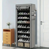 Foldable 6-Tier Heavy-Duty Plastic Shoe Rack, No Assembly, Space-Saving Grey Shelf
