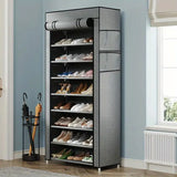 Foldable 6-Tier Heavy-Duty Plastic Shoe Rack, No Assembly, Space-Saving Grey Shelf