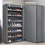 Foldable 6-Tier Heavy-Duty Plastic Shoe Rack, No Assembly, Space-Saving Grey Shelf